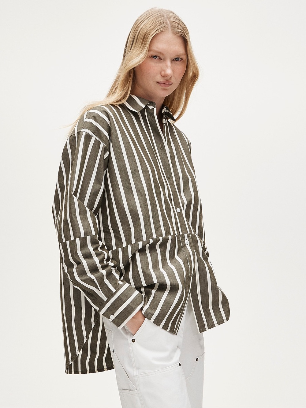 NWT J. Crew Etienne Oversized Cotton Poplin Shirt Offset-Stripe